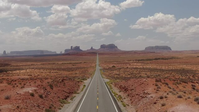 Monument Valley Forrest Gump Point Highway 163 Aerial Shot Forward Fly Over Navajo Nation Southwest Desert Utah USA