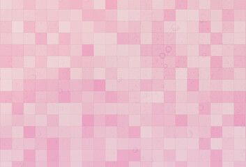 Pink tile wall and floor texture background with drop water. Colored mosaic. Simple design with vintage style. Empty space for your design. 3d rendering illustration..