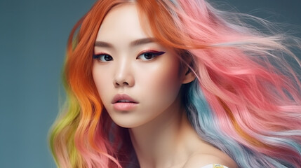 Fototapeta premium Beautiful and Modern Asian Women with Colorful and Pastel Hair made with Generative AI