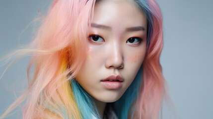 Fototapeta premium Beautiful and Modern Asian Women with Colorful and Pastel Hair made with Generative AI