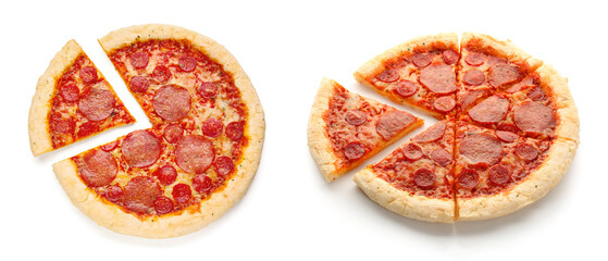 Fresh pizza with pepperoni on white background