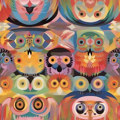 Fotobehang Owl Seamless Pattern Colorful Rainbow Generative AI © Kelly Cree