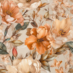 Peach Floral Seamless Pattern Generative AI