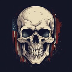 A Frightening Presentation of the American Flag: Scary Skull with Bone, Human Head and Tattooed Face. Generative AI