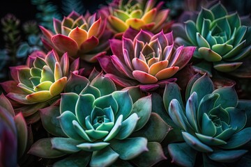 A Fresh and Colorful Macro Look at Succulent Plants and Leaves. Generative AI