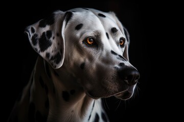 Adorable Dalmatian Puppy: Isolated White Spotty Canine Mammal on Black Background, Generative AI