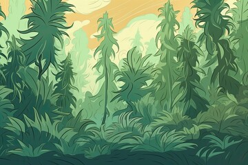Cannabis Bush Wild Plant Leaf Art Design: A Ganja Hemp Marijuana Background Illustration: Generative AI
