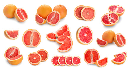 Set of ripe grapefruits on white background
