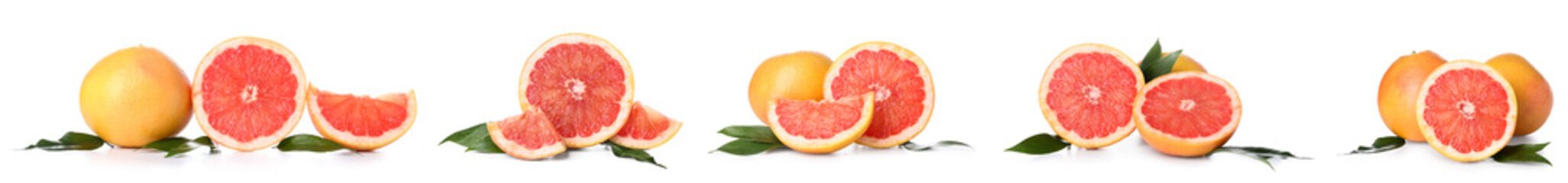 Set of ripe grapefruits on white background