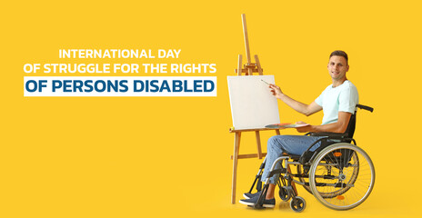 Banner for International Day of Struggle for the Rights of Persons Disabled with male painter in wheelchair