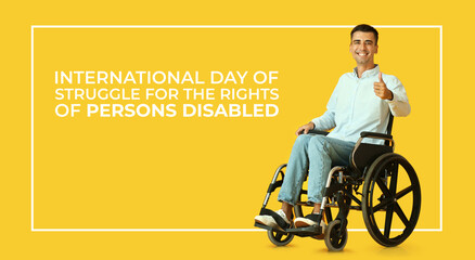 Banner for International Day of Struggle for the Rights of Persons Disabled with young man in...