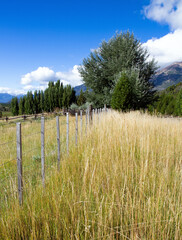Fototapeta na wymiar Wooden fence crosses a field