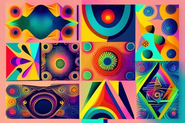 Abstract Psychedelic Space Illustration Set, Geometric Shapes, galaxy set - generative ai
