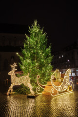 Christmas tree and New Year decorations at a traditional Advent fair in Zurich, Switzerland.