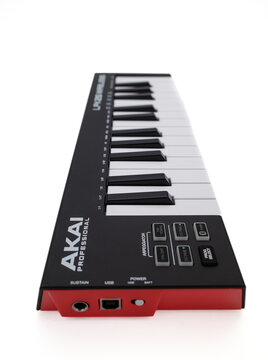 Zurich, Switzerland - December 21, 2022: Portable MIDI controller keyboard Akai Professional LPK 25 Wireless