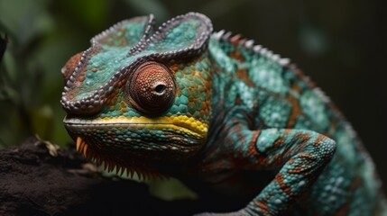 Obraz premium Colored chameleon, bright colors. Generative AI