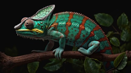 Fototapeta premium Colored chameleon, bright colors. Generative AI