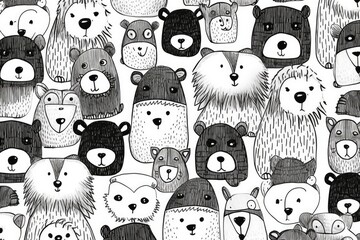 Nordic wildlife in the forest, two-dimensional hand-drawn art. Generative AI