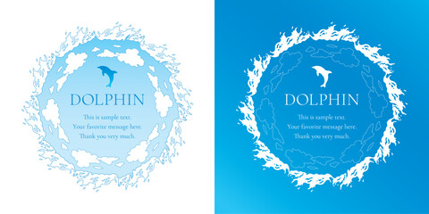 素材_フレームのセット_イルカをモチーフにした飾り枠。シンプルで高級感のある夏のイメージ