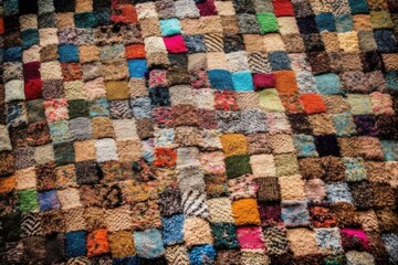Detail of an old, multicolored patchwork carpet in India. Close up. Generative AI