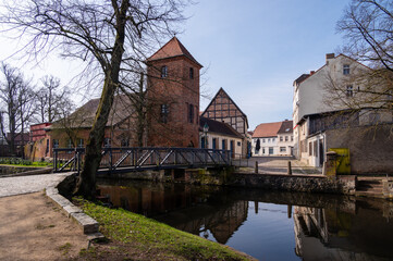 Fototapeta premium Library tower at the Stepenitz river in Perleberg in Germany