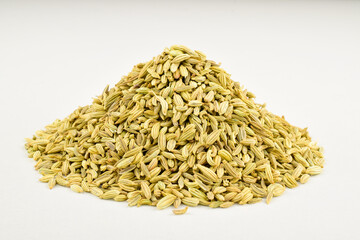 Fennel seeds aromatic spice on white background