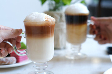 coffee latte and milk tea with milk foam