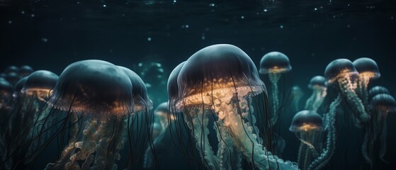 Jellyfish under water, dreamy jellyfish. Generative AI