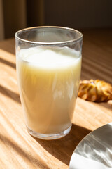 details of a glass of fresh milk, wallpaper with a drink for daily breakfast, nutritional supplement in a healthy diet