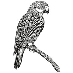 Hand drawn cartoon parrot, vector vintage illustration parrots