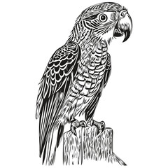 parrot  vintage illustration, black and white vector art parrots