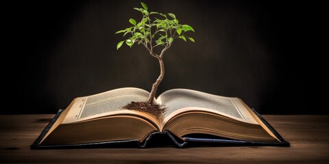 solitary tree sprouts book, concept of Literary growth, created with Generative AI technology