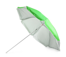 Green beach umbrella isolated on white background