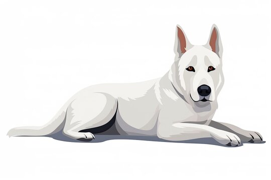 calm white dog resting on the floor. Generative AI