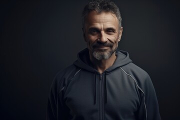 Fototapeta na wymiar Medium shot portrait photography of a pleased man in his 50s wearing a comfortable tracksuit against a minimalist or empty room background. Generative AI