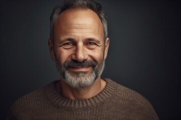 Obraz premium Portrait of a smiling middle-aged man in a brown sweater.