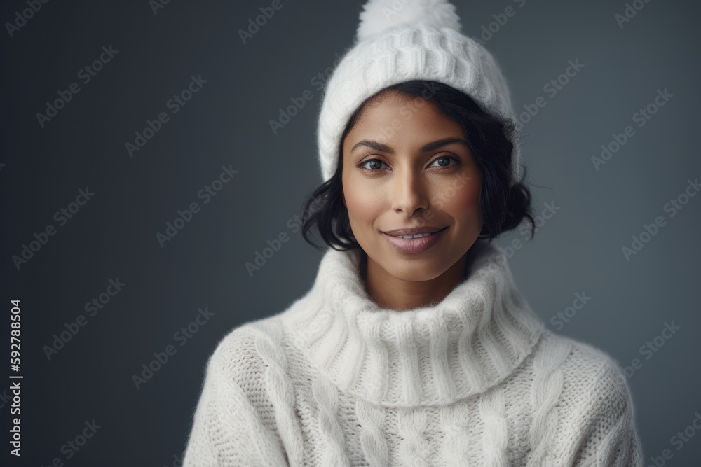 Canvas Prints portrait of a beautiful young woman in a white knitted sweater.