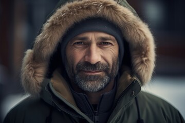 Portrait of a man with a gray beard in a winter jacket