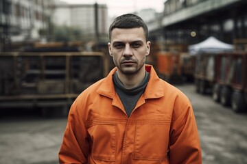 Fototapeta premium Portrait of a handsome young man in an orange jumpsuit.