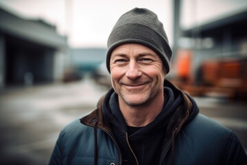 Portrait of a smiling middle-aged man in the city.