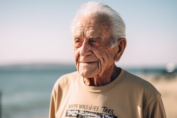 portrait of an elderly man on the beach on a sunny day