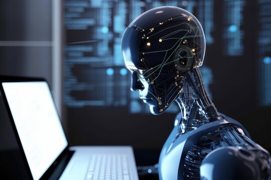 robot, executing code from different programming languages on a computer screen, created with generative ai