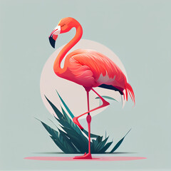 a flamingo standing on one leg, vector illustration, flat design style, Generative AI