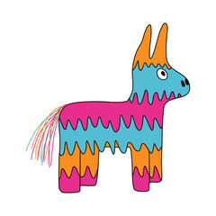 Mexican pinata donkey or llama, toy for child birthday or party celebration, doodle style vector © iuliia_n