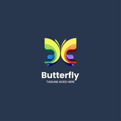 Vector Logo Illustration Butterfly Gradient Colorful Style.