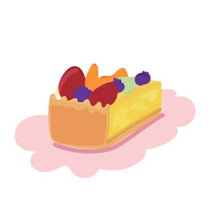 盛り合わせフルーツタルトケーキのイラスト