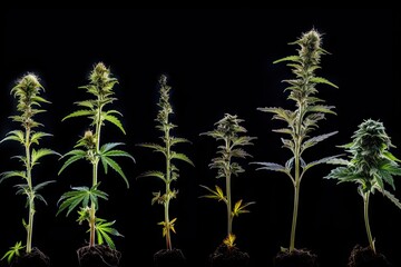 diverse cannabis strains in different stages of growth, created with generative ai - obrazy, fototapety, plakaty