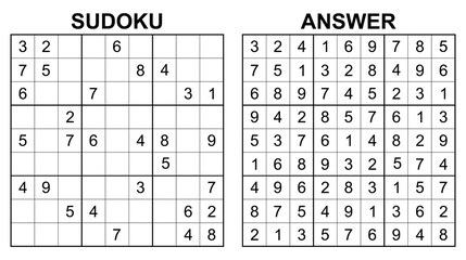 Vector sudoku with answer 15. Educational game with numbers for kids and leisure for adult on white background.