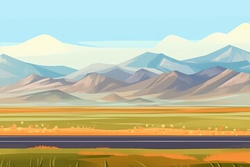 scenic landscape with mountains and a road in the foreground. Generative AI