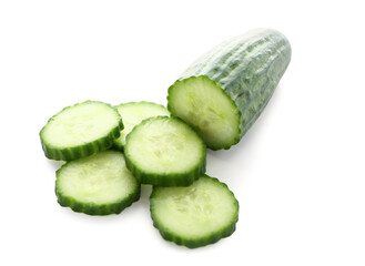 Fresh cut cucumber isolated on white background